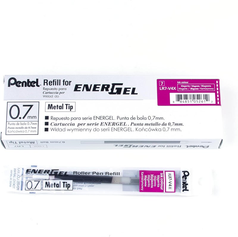 Pentel Refill Ink - For EnerGel Gel Pen, 0.7mm Metal Tip, Medium, Magenta Ink, 12 pack (LR7-V4) - Image 1