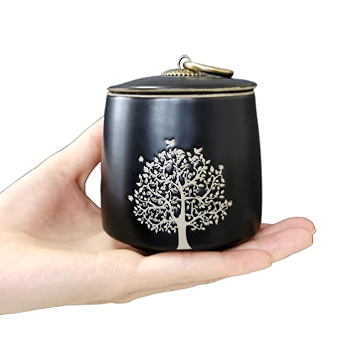 LitLife Small Cremation Urns for Human Ashes Adult Male Female - Tree of Life Black Decorative Urns Mini Pet Urn for Dogs Cats Ashes Keepsake Memorial Box Funeral Set Burial Urns for Cremated Remains Ash Vial - Image 1
