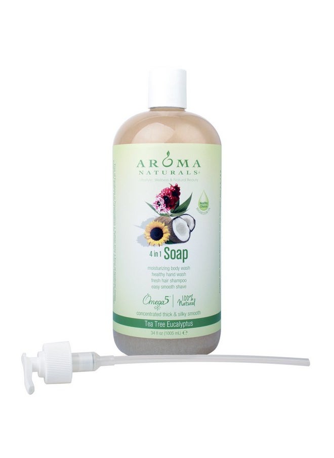 Aroma Naturals - Extraordinary Natural 4In1 Castile Liquid Soap Tea Tree Eucalyptus 34 Ounce - Image 1