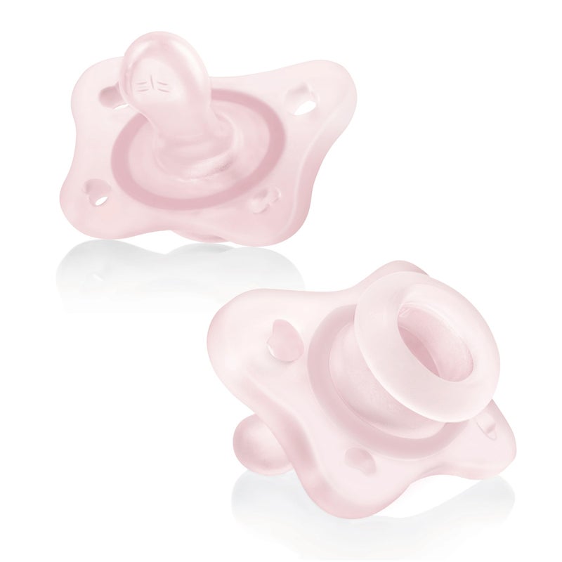 Chicco PhysioForma Mini Orthodontic Pacifier, 0-2m | 100% Silicone | Supports Breathing & Oral Development | One-Piece Design | Extra Small & Light | Includes Sterilizing Case | BPA Free | Pink, 2pk - Image 1