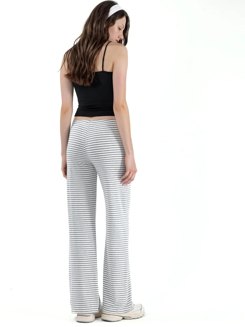بوسيم BUSEM Wide Leg Striped Trousers with Drawstring Waist