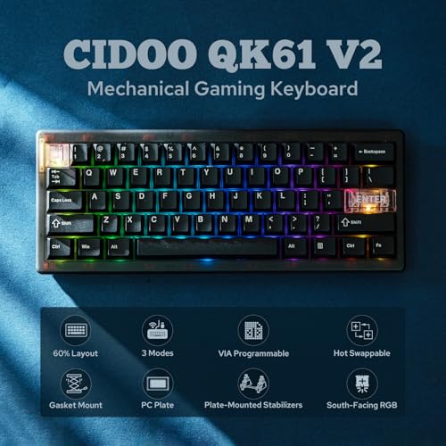 MechLands CIDOO QK61 V2 VIA Programmable 60 Compact Keyboard USBCBT5024Ghz Wireless Hot Swappable Custom Mechanical Keyboard with Gasket Mounted PC Plate 3000mAh Battery for WinMac Black - Image 3