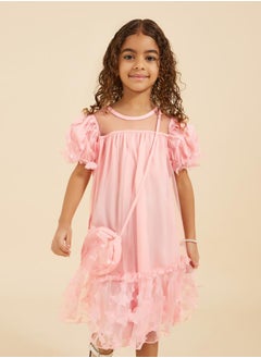 Styli Butterfly Applique Mesh Off Shoulder Dress with Bag  - Image 2