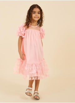 Styli Butterfly Applique Mesh Off Shoulder Dress with Bag  - Image 3