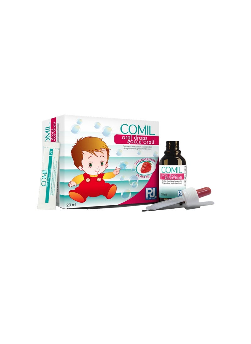 PJ PHARMA - Comil Oral Drops Strawberry Flavor 20ml - Relief from Gastrointestinal Gas and Related Symptoms in Infants, Children, and Adults - Image 1