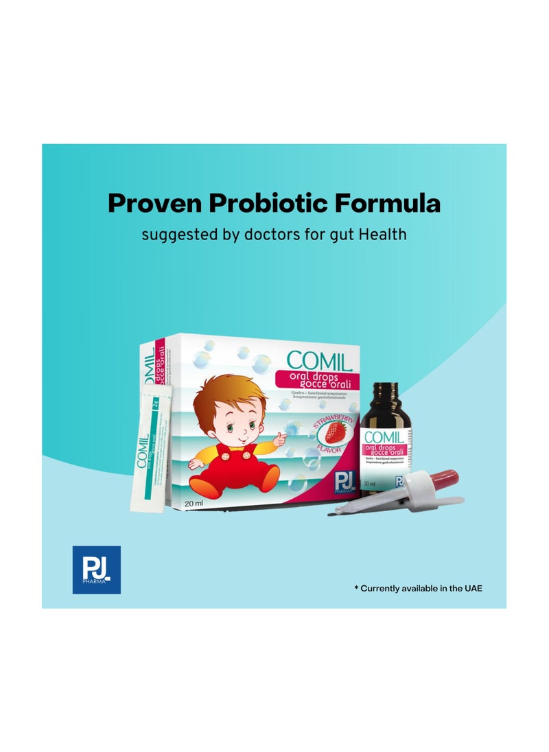 PJ PHARMA - Comil Oral Drops Strawberry Flavor 20ml - Relief from Gastrointestinal Gas and Related Symptoms in Infants, Children, and Adults - Image 1