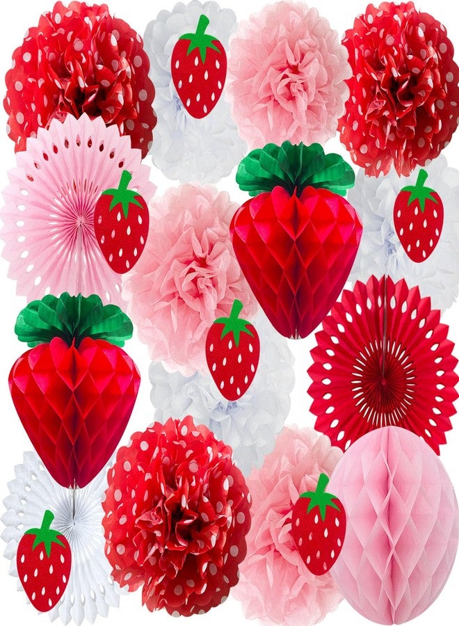 ANSOMO Strawberry Party Decorations Red Pink White Tissue Pom Poms Fans Honeycom Balls Lanterns Garland Classroom Berry Sweet Fruits 1st One Birthday Bridal Baby Shower Décor Supplies Girls - Image 1