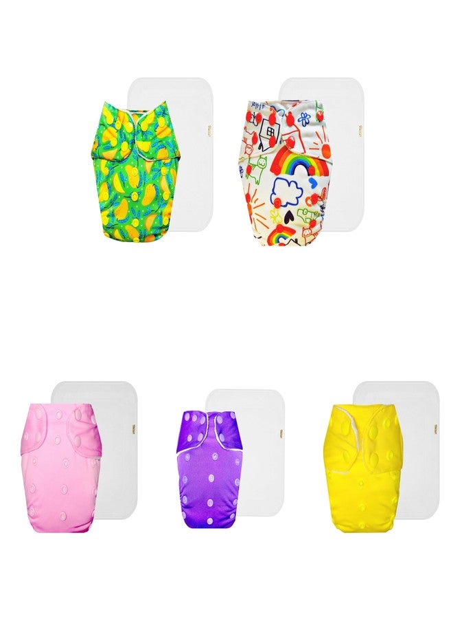 Dumbledo Premium Cloth Diaper with Cotton Insert (Pack of 5) | Snug Fit | 6-Layer Absorbent Pad | Travel Friendly | Trusted by Moms | 3 Months - 3 Years | Unisex Baby - Image 1