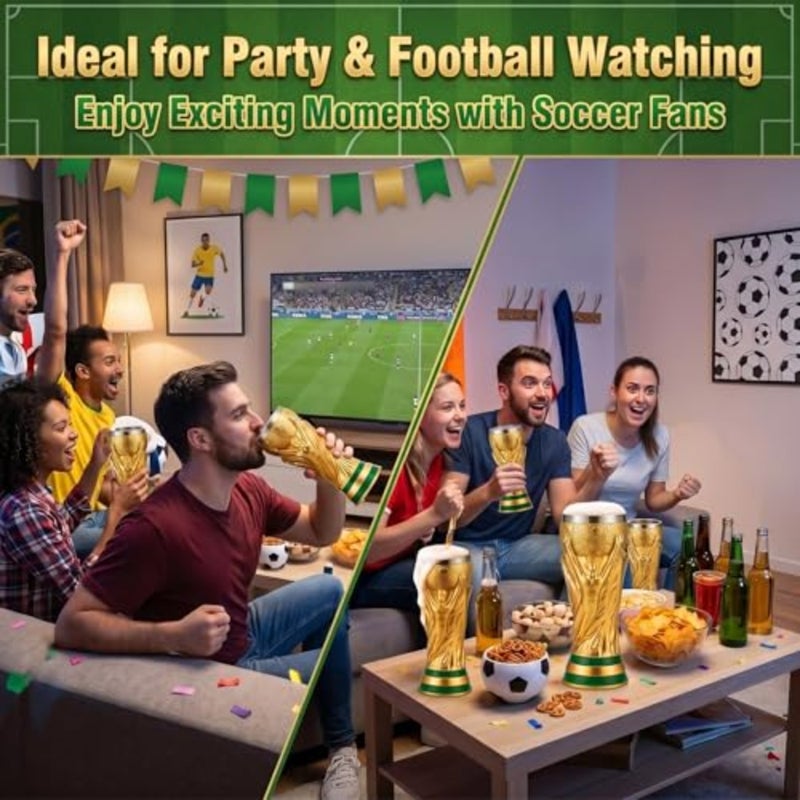 كأس كرة القدم نصف لتر من زجاج ويزن بيلسنر لكأس العالم لكرة القدم 2026 300 مل/11 أونصة/الراتنج والفولاذ المقاوم للصدأ/ كوب بيرة مبتكر/ هدية كأس العالم/ ديكور بار رياضي/ هدية لمشجعي كرة القدم وحفلة البطل - Image 4