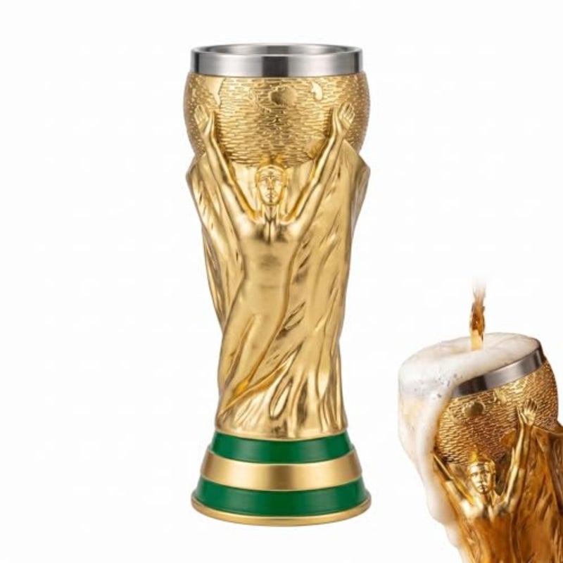 كأس كرة القدم نصف لتر من زجاج ويزن بيلسنر لكأس العالم لكرة القدم 2026 300 مل/11 أونصة/الراتنج والفولاذ المقاوم للصدأ/ كوب بيرة مبتكر/ هدية كأس العالم/ ديكور بار رياضي/ هدية لمشجعي كرة القدم وحفلة البطل - Image 1