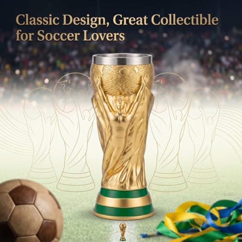 كأس كرة القدم نصف لتر من زجاج ويزن بيلسنر لكأس العالم لكرة القدم 2026 300 مل/11 أونصة/الراتنج والفولاذ المقاوم للصدأ/ كوب بيرة مبتكر/ هدية كأس العالم/ ديكور بار رياضي/ هدية لمشجعي كرة القدم وحفلة البطل - Image 5