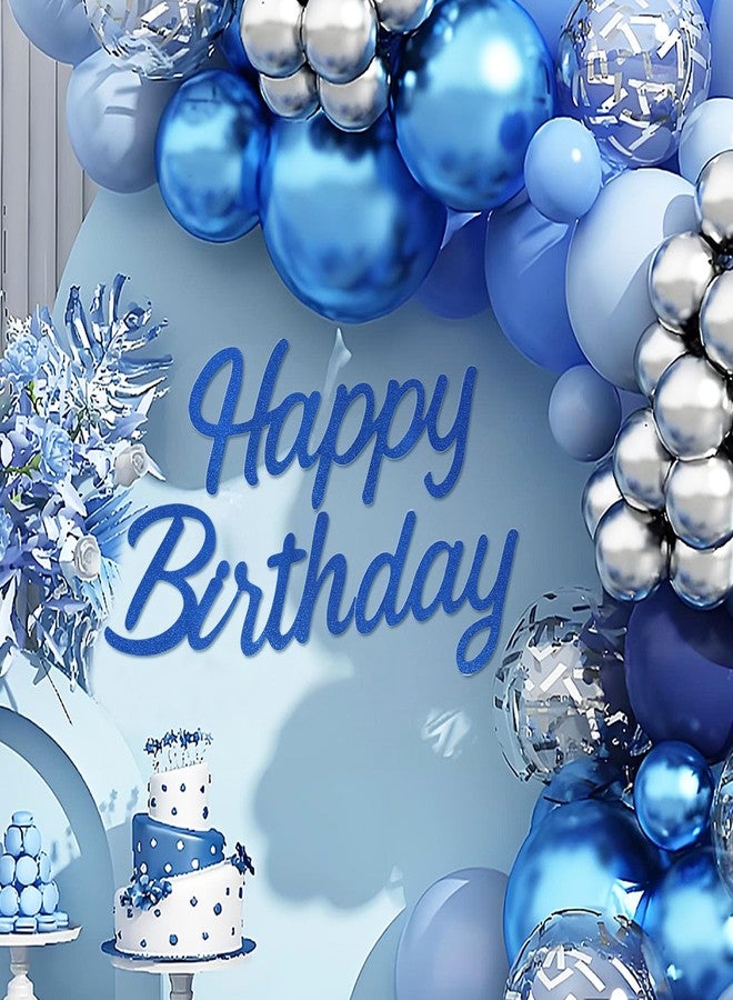 MASTRON Happy Birthday Sign for Backdrop, Glitter Blue 21 X 22 'Happy Birthday' Decal Letters Sticker Balloon Arch Backdrop for Unisex All Ages Men Women Birthday Party Supplies Decorations - Image 1