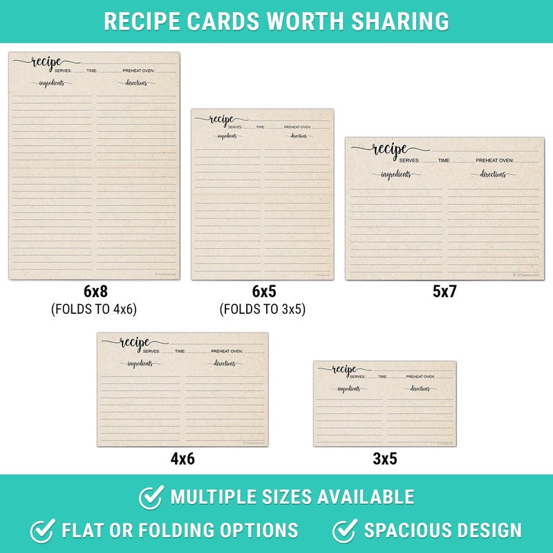 321Done Recipe Cards, Made in USA - 4x6 Tan, Simple Script, Double-Sided Thick Cardstock, Cute Vintage Rustic Kraft Look for Bridal Shower Wedding Housewarming Gift - Pack of 50 - Image 5