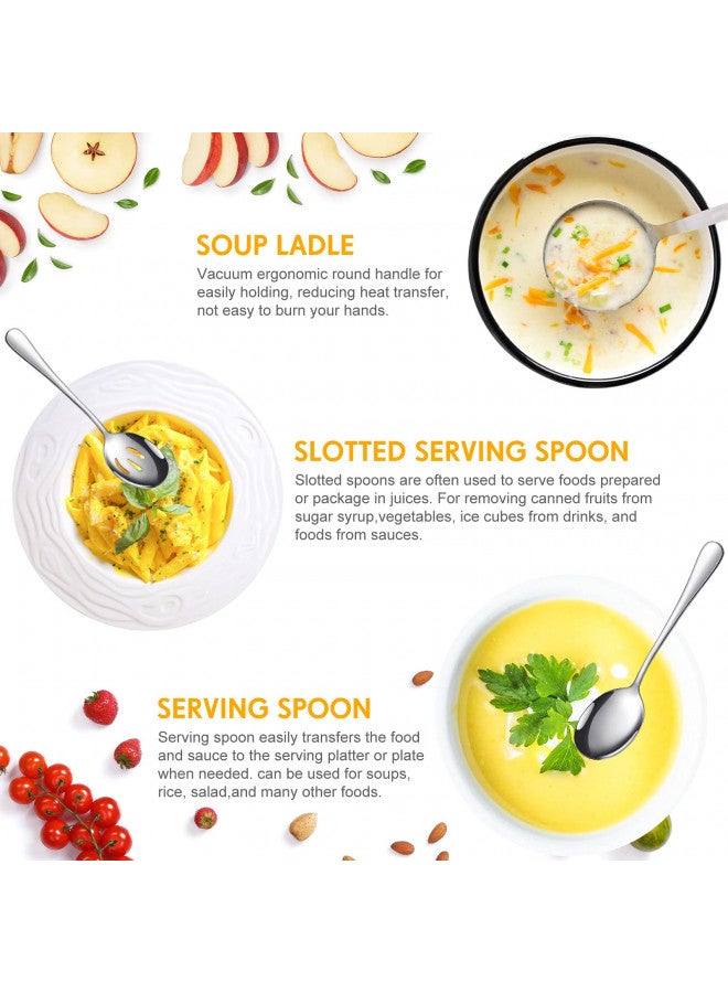 Patelai Serving Utensils Include Large Serving Spoons Slotted Serving Spoons Serving Forks Serving Tongs Soup Ladle and Pie Server Buffet Catering Serving Utensils for Dishwasher Safe(Silver,15 Pieces) - Image 3