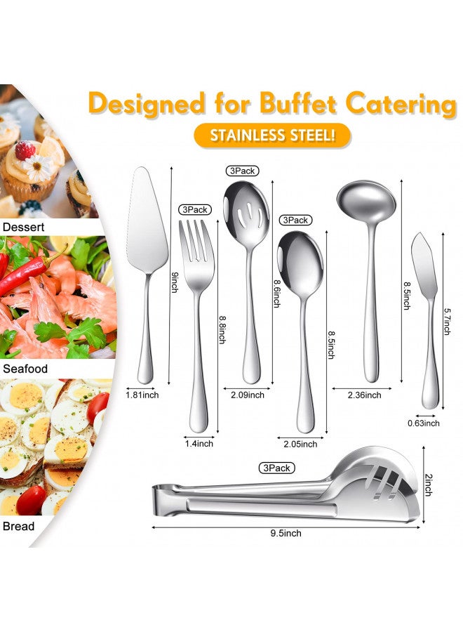 Patelai Serving Utensils Include Large Serving Spoons Slotted Serving Spoons Serving Forks Serving Tongs Soup Ladle and Pie Server Buffet Catering Serving Utensils for Dishwasher Safe(Silver,15 Pieces) - Image 1