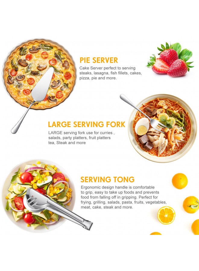 Patelai Serving Utensils Include Large Serving Spoons Slotted Serving Spoons Serving Forks Serving Tongs Soup Ladle and Pie Server Buffet Catering Serving Utensils for Dishwasher Safe(Silver,15 Pieces) - Image 2