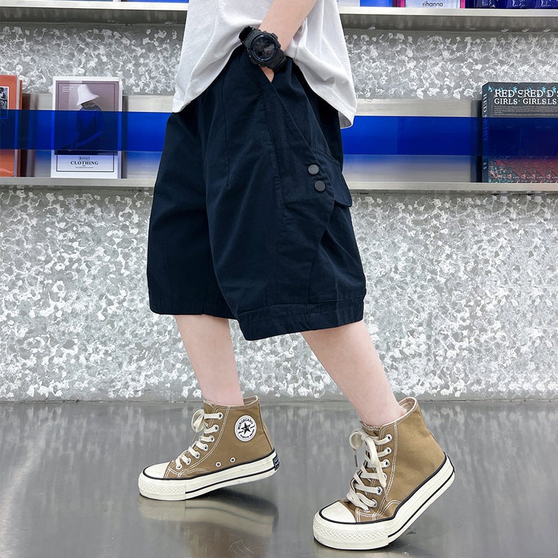 2023 Boys' Summer Shorts Five-Point Crock Pants Foreign Handsome Thin Children'S Cotton Mid-Length Pants Korean Style Trendy - Image 1