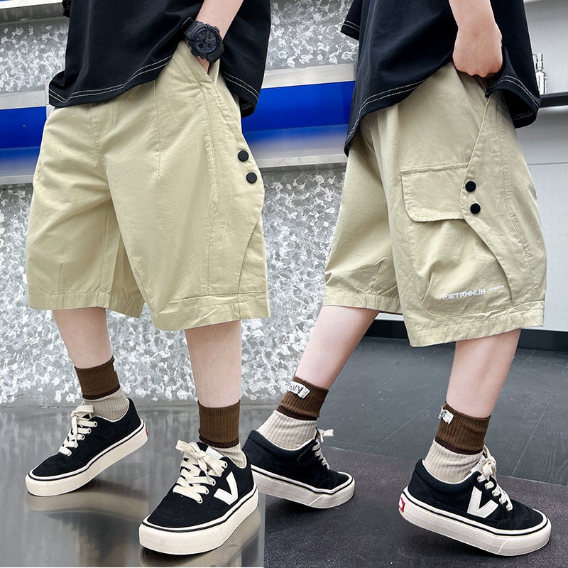 2023 Boys' Summer Shorts Five-Point Crock Pants Foreign Handsome Thin Children'S Cotton Mid-Length Pants Korean Style Trendy - Image 2