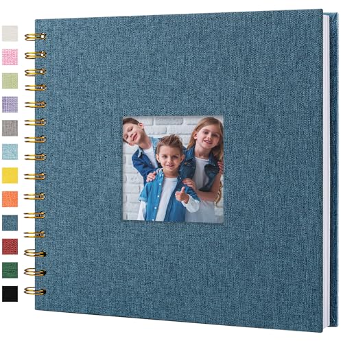 Hiwhy Scrapbook Photo Album Linen Cover 8 x 8 Inch Hardcover Kraft White Pages Memory Book for Travel Wedding Guest Book Christmas Baby Shower 20 Sheets 40 PagesBlue