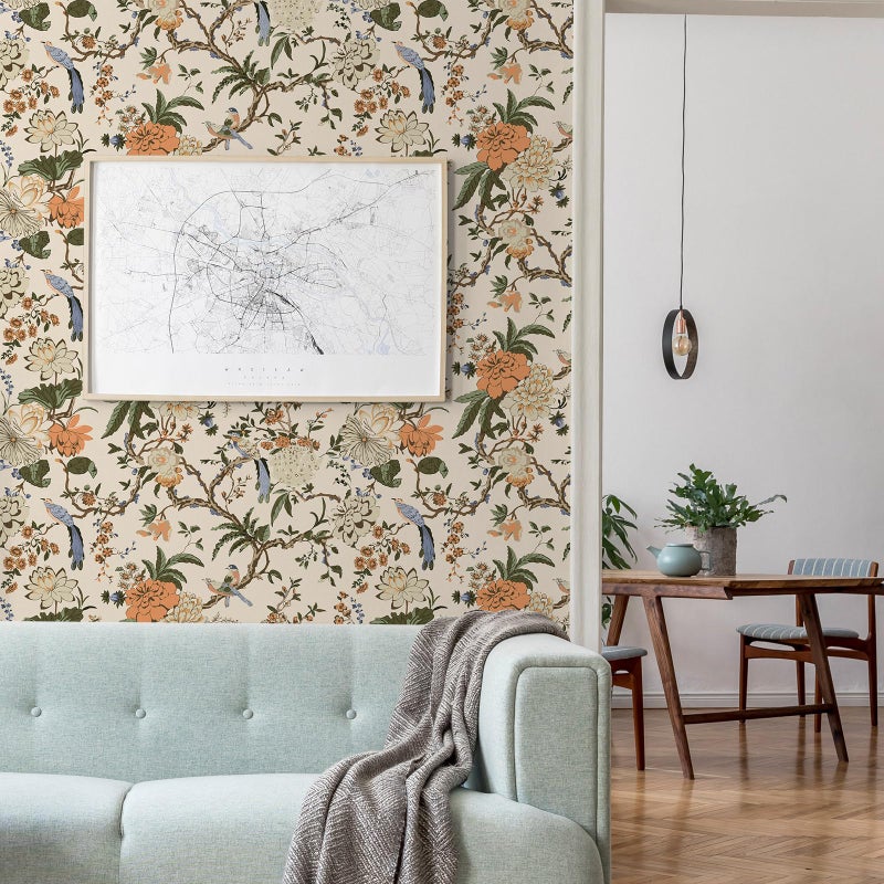 Drydiet Chinoiserie Peel and Stick Wallpaper Removable Self Adhesive Wallpaper Floral Birds Contact Jacobean Vintage Contact Paper for Bedroom (Brown,118.1" X 15.75") - Image 4
