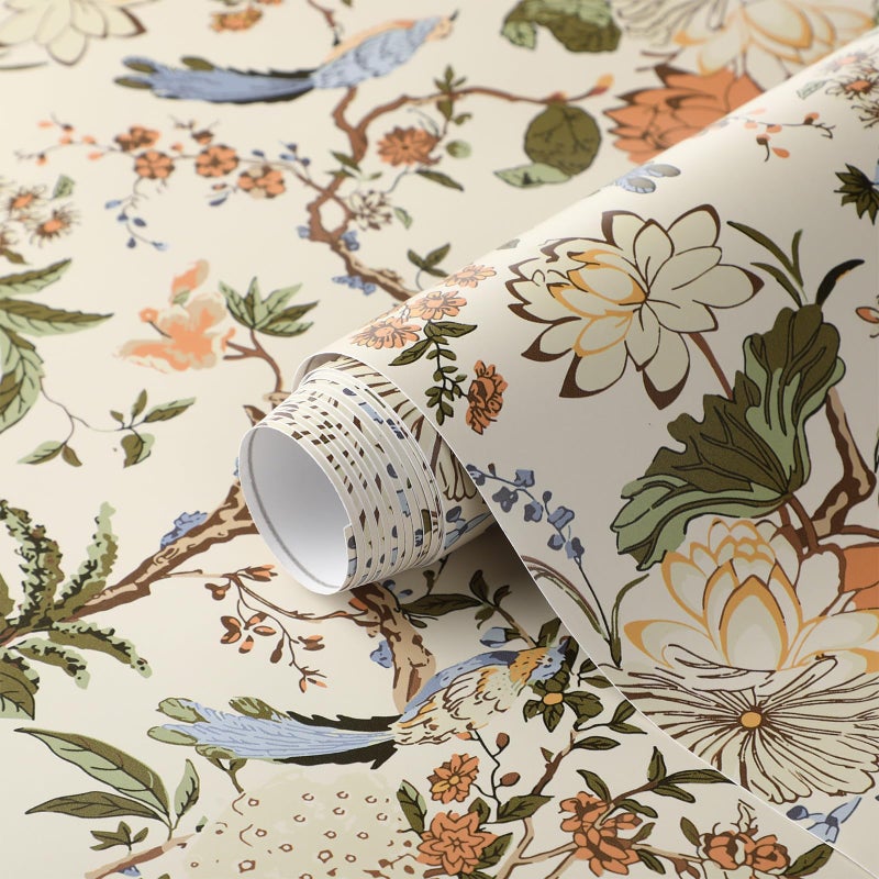 Drydiet Chinoiserie Peel and Stick Wallpaper Removable Self Adhesive Wallpaper Floral Birds Contact Jacobean Vintage Contact Paper for Bedroom (Brown,118.1" X 15.75") - Image 3