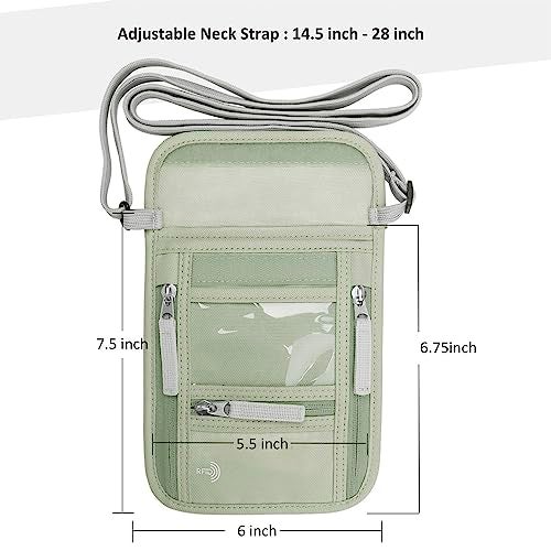WALNEW Passport Holder Neck Pouch Travel Wallet for Women and Men, RFID Blocking Security Slim Traveling Wallet with Around Neck Lanyard Strap, Light Green - Image 2