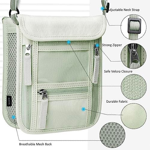 WALNEW Passport Holder Neck Pouch Travel Wallet for Women and Men, RFID Blocking Security Slim Traveling Wallet with Around Neck Lanyard Strap, Light Green - Image 4