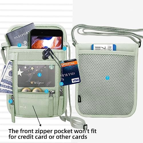 WALNEW Passport Holder Neck Pouch Travel Wallet for Women and Men, RFID Blocking Security Slim Traveling Wallet with Around Neck Lanyard Strap, Light Green - Image 5