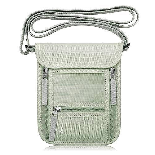 WALNEW Passport Holder Neck Pouch Travel Wallet for Women and Men, RFID Blocking Security Slim Traveling Wallet with Around Neck Lanyard Strap, Light Green - Image 1