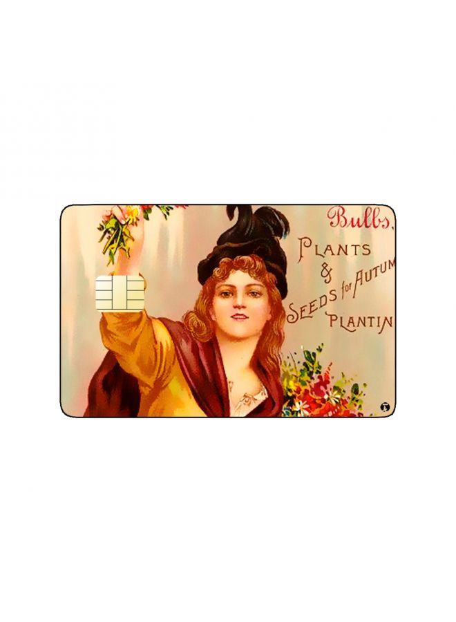 RKN PRINTED BANK CARD STICKER Beautiful Woman Drawing With Roses - Image 2