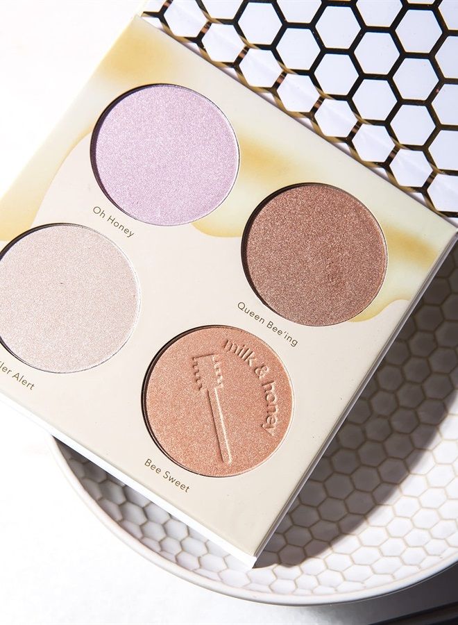 Beauty Bakerie Milk & Honey Highlighter Makeup Palatte, Shimmer Highlighter for a Natural Glow, 4 Shades