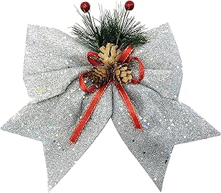 allgala allgala Christmas Decorative Bows for Wreath Garland Treetopper Christmas Tree (07" Med Silver 4-PK)-XBW93023  - Image 1