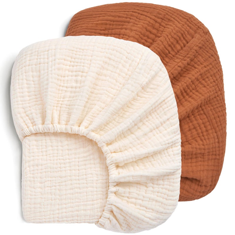 Pro Goleem Muslin Pack n Play Sheets for Boys and Girls Soft Breathable Cotton Fitted Mini Crib Sheets Neutral Baby Sheets for Playard Mattress 2 Pack BrownBeige