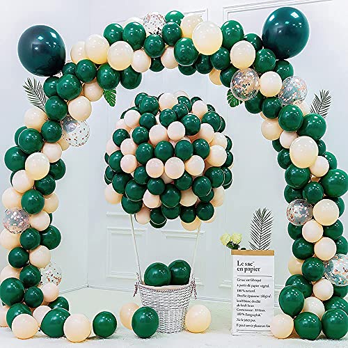 LAZYBEEE 136 pcs Dark Green and Peach Pastel Balloons Garland Arch Kit White birthday Paper banner | Balloons Baby | Pastel Balloons for Party Birthday Decorations (Green and Peach) - Image 1