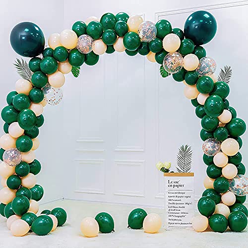 LAZYBEEE 136 pcs Dark Green and Peach Pastel Balloons Garland Arch Kit White birthday Paper banner | Balloons Baby | Pastel Balloons for Party Birthday Decorations (Green and Peach) - Image 3