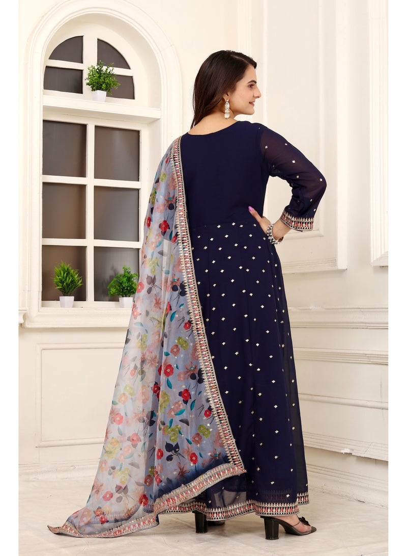 Presenting new designer fox georgette blue gown with embroidered work - Image 2