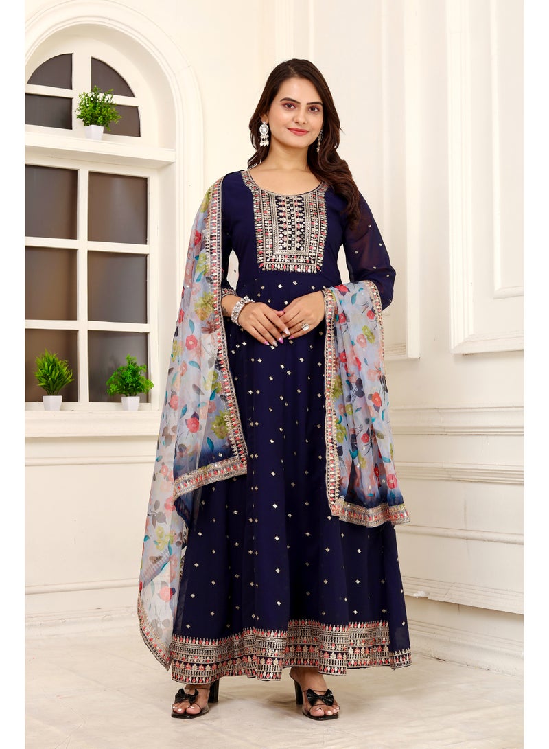 Presenting new designer fox georgette blue gown with embroidered work - Image 3
