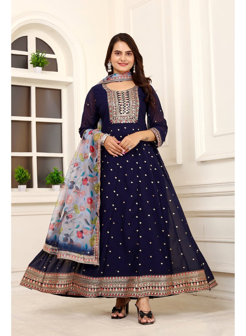 Presenting new designer fox georgette blue gown with embroidered work - Image 5