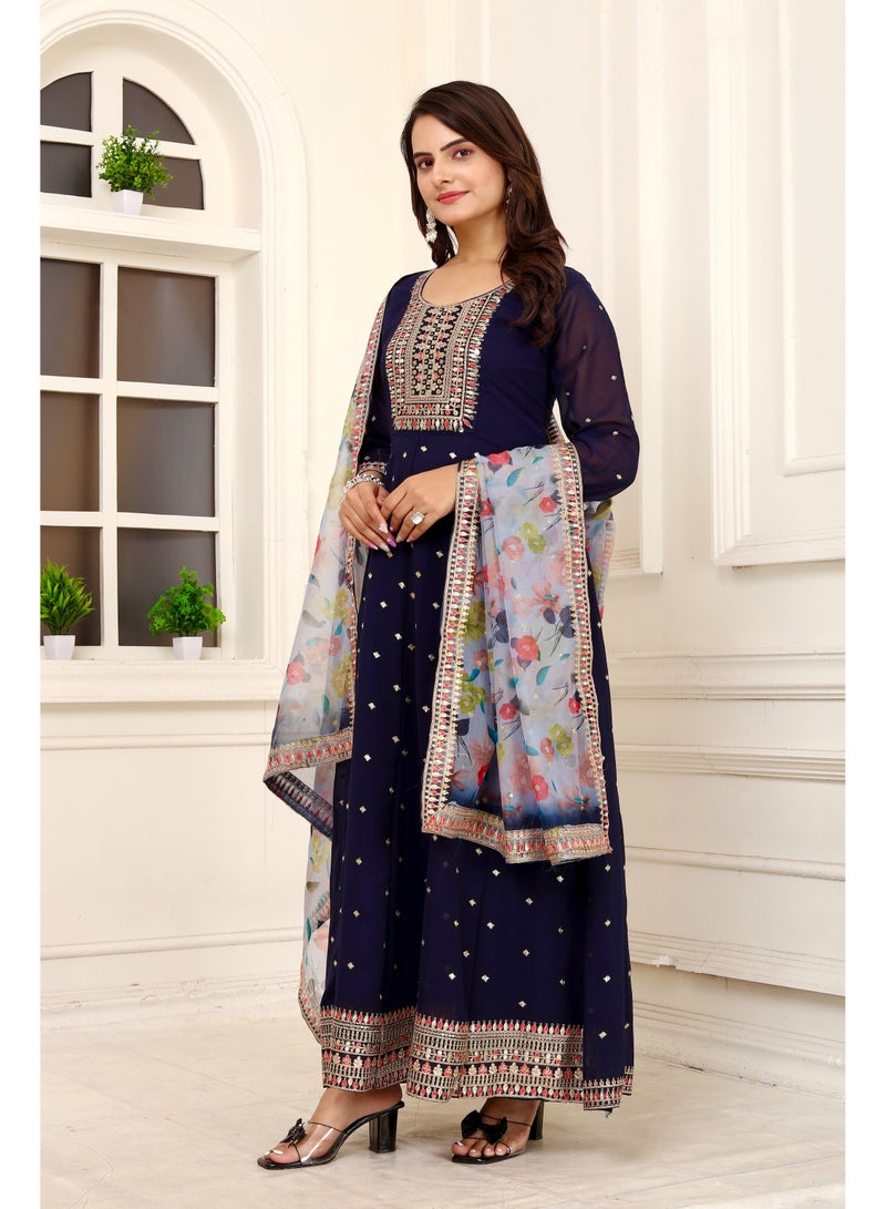 Presenting new designer fox georgette blue gown with embroidered work - Image 4
