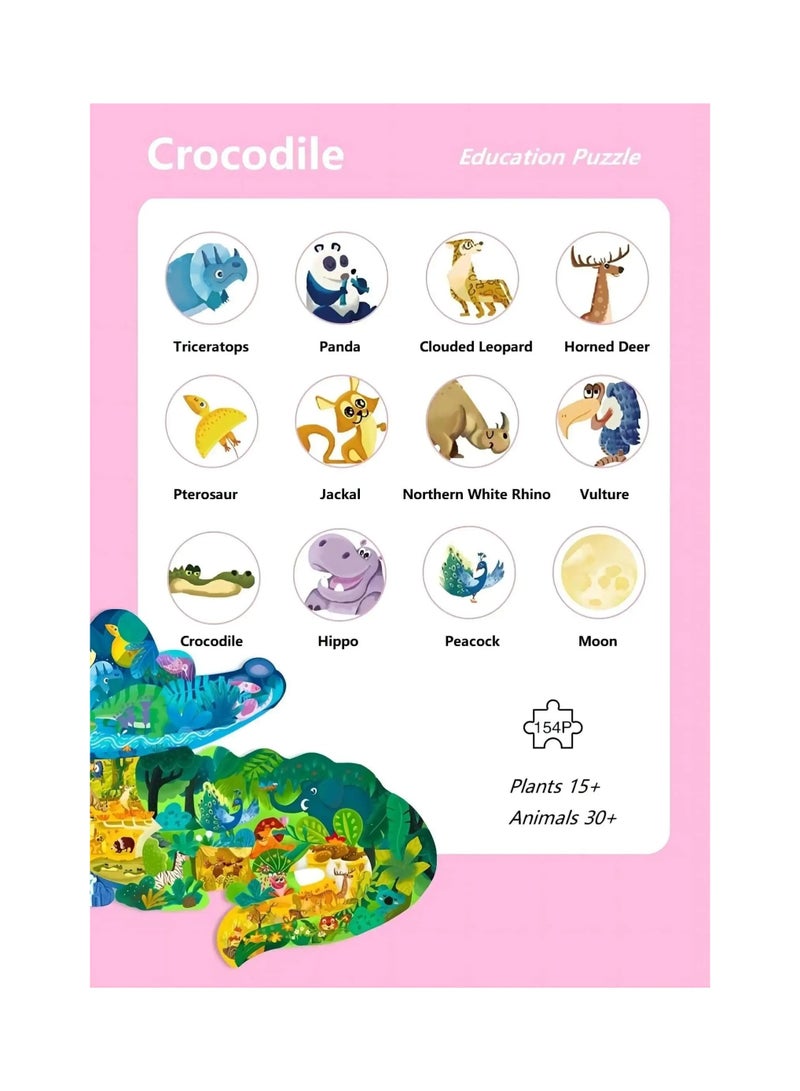 SYOSI Jigsaw Puzzles for Kids Ages 3-5, 6-8, 8-10, Children Colorful Fun Animal Shaped Puzzle Learning Educational Toys Gifts Games for Boys and Girls (Crocodile-154 PCS) - Image 3