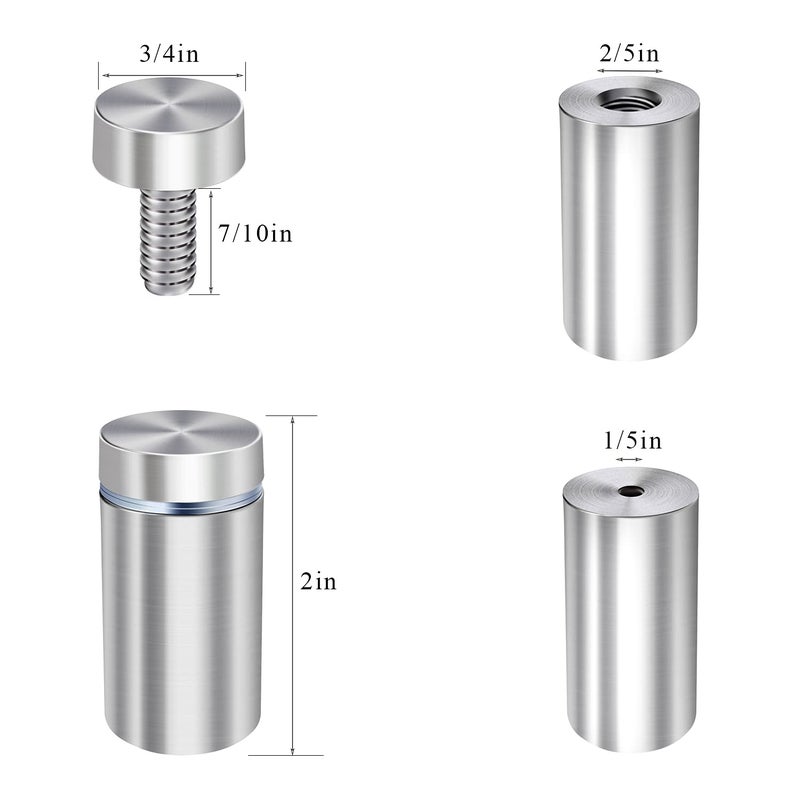 Osring 3/4 x 2 Inch Sign Standoff Screw Hardware, Stainless Steel Standoffs Wall Mounting Acrylic Board, Glass Panel and Plexiglass Picture, 8 Pack - Image 2
