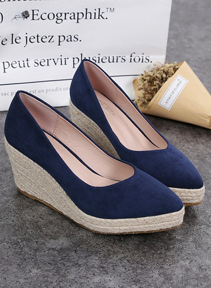 Loquat Women's Platform Espadrilles Wedge Heeled Sandals Slip On Closed Pointed Toe Wedge Pumps Navy Blue  - Image 1