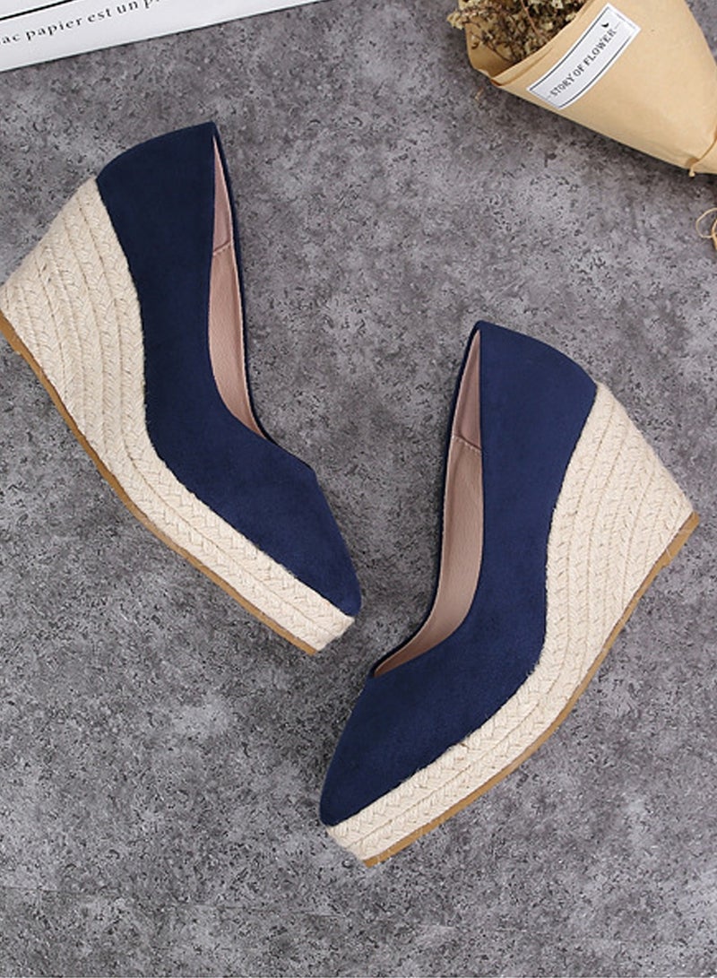 Loquat Women's Platform Espadrilles Wedge Heeled Sandals Slip On Closed Pointed Toe Wedge Pumps Navy Blue  - Image 2