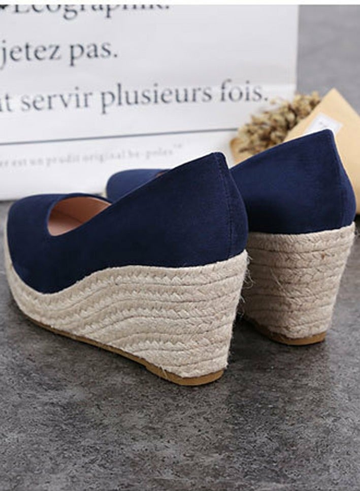 Loquat Women's Platform Espadrilles Wedge Heeled Sandals Slip On Closed Pointed Toe Wedge Pumps Navy Blue  - Image 3