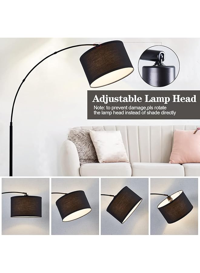 إيروريكس مصباح أرضي قوسي: مصباح قائم أسود قابل للتعتيم مع ارتفاع قابل للتعديل، قاعدة رخامية حديثة، ضوء معلق قائم مع غطاء معلق قابل للتعديل للقراءة في غرفة المعيشة وغرفة النوم والمكتب باللون الأسود - Image 2