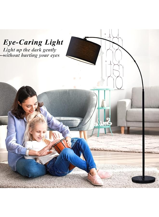 إيروريكس مصباح أرضي قوسي: مصباح قائم أسود قابل للتعتيم مع ارتفاع قابل للتعديل، قاعدة رخامية حديثة، ضوء معلق قائم مع غطاء معلق قابل للتعديل للقراءة في غرفة المعيشة وغرفة النوم والمكتب باللون الأسود - Image 3