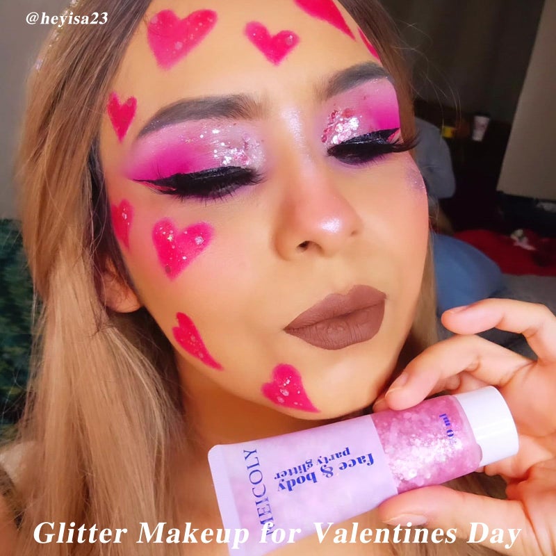 MEICOLY Pink Face Glitter,Pink Body Glitter,Sparkly Hair Glitter,Pink Accessories for Spirit Week,Singer Concerts Lover Heart Halloween Glitter Makeup,Mermaid Glitter Face Paint - Image 3