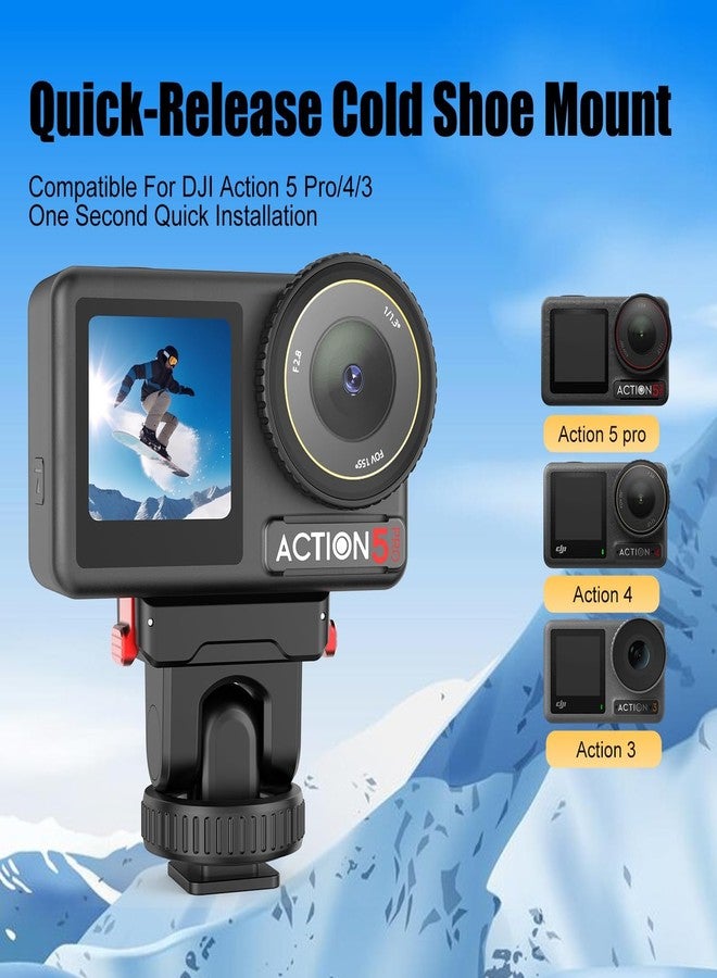 ELFOG Action Camera Cold Shoe Adapter for DJI Action 5 Pro/4/3 & 3/4, Magnetic Quick Release, 1/4'' & Cold Shoe Connector, 180° Tilt Adjustable Floor Mount - Image 2