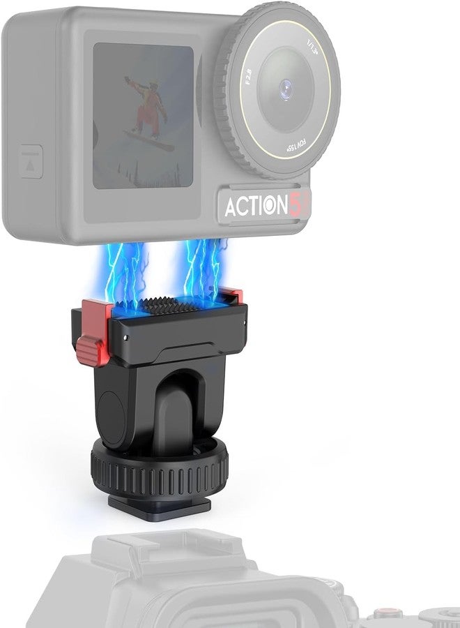 ELFOG Action Camera Cold Shoe Adapter for DJI Action 5 Pro/4/3 & 3/4, Magnetic Quick Release, 1/4'' & Cold Shoe Connector, 180° Tilt Adjustable Floor Mount - Image 1