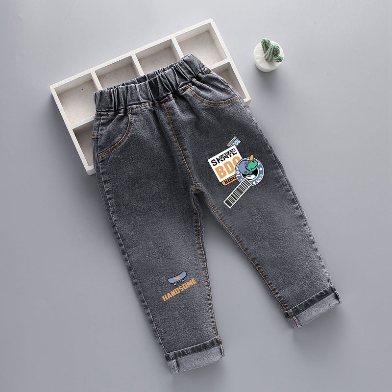 2024 New Men'S Small And Medium-Sized Children'S Denim Pants Korean-Style N-Letter Printed Children'S Denim Pants Children'S Pants - Image 5